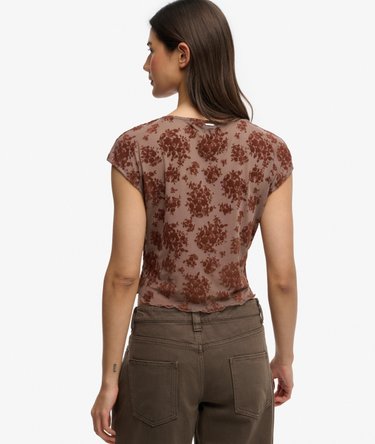 Top de manga corta de malla con flocado Image 5