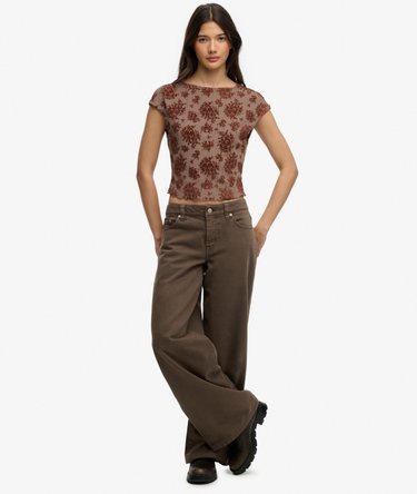 Top de manga corta de malla con flocado Image 3