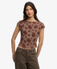 Top de manga corta de malla con flocado