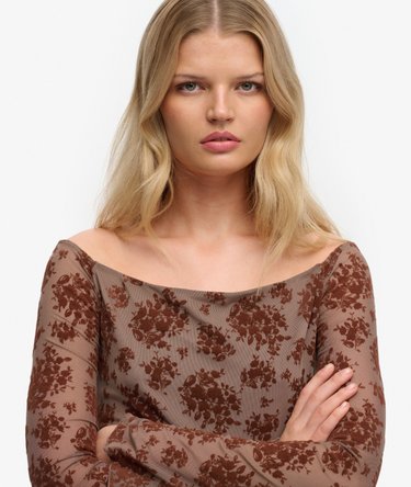 Top de Manga Larga de Malla con Flocado Image 4