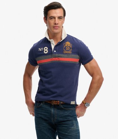 Double Emblem Jersey Short Sleeve Rugby Polo Top Image 1