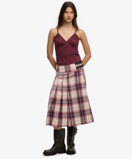 Check Pleated Midi Skirt