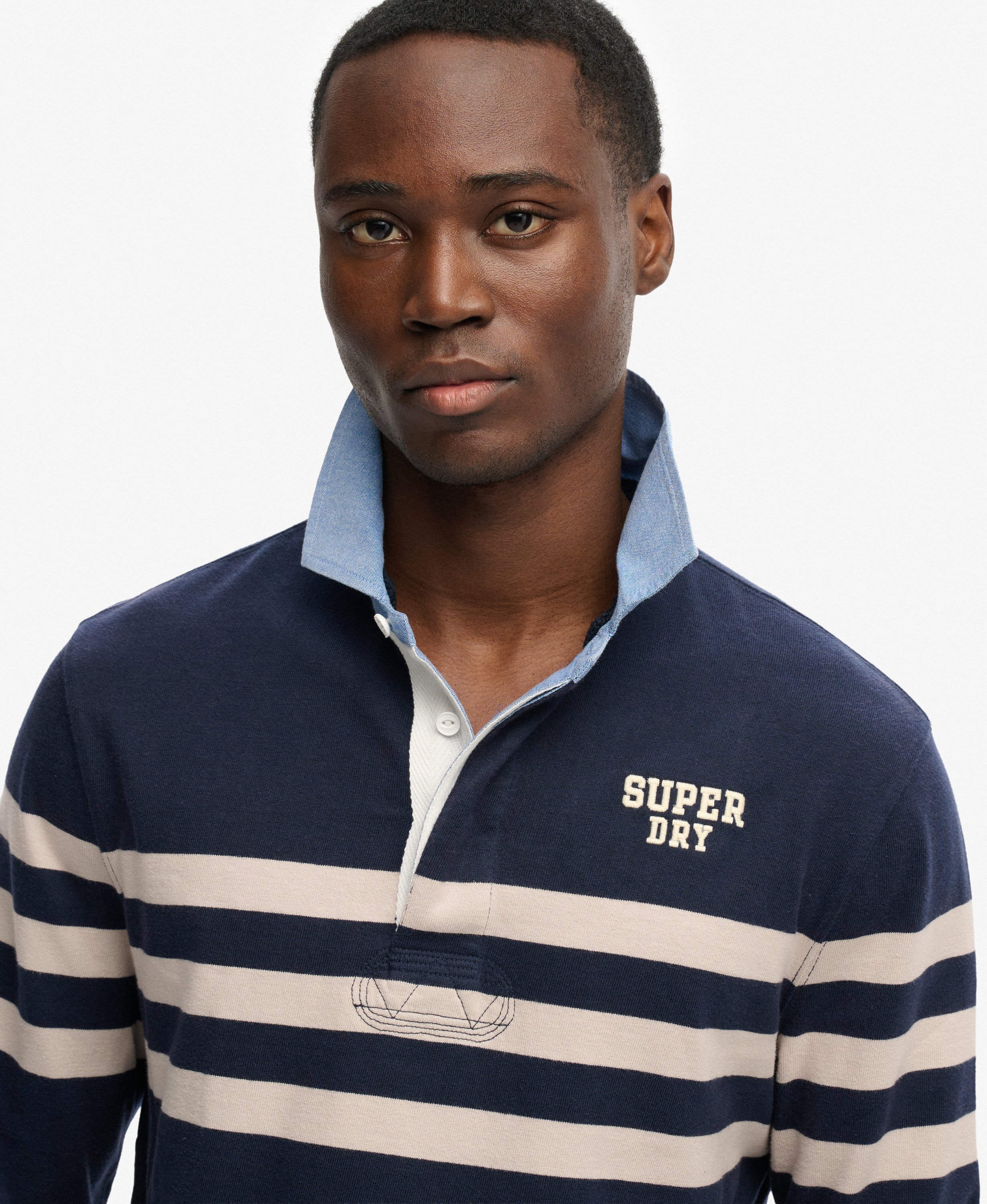 mens Vintage Chestband Rugby Top in NAVY CHEST BAND STRIPE | Superdry UK