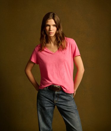 Slub Embroidered V-Neck T-Shirt Image 1