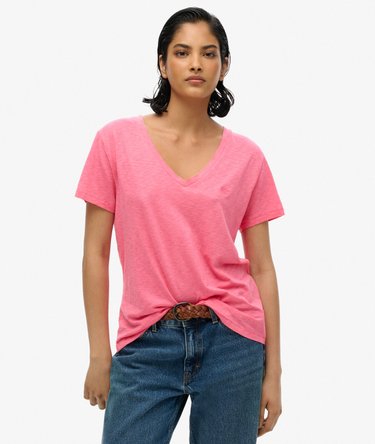 Slub Embroidered V-Neck T-Shirt Image 2