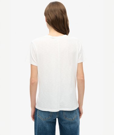 T-shirt con scollo a V e ricamo Slub Image 5