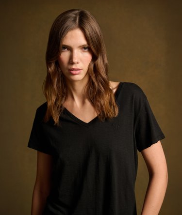 T-shirt flamm&eacute; &agrave; logo brod&eacute; et col V Image 1