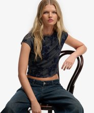 Top de manga corta de malla con flocado