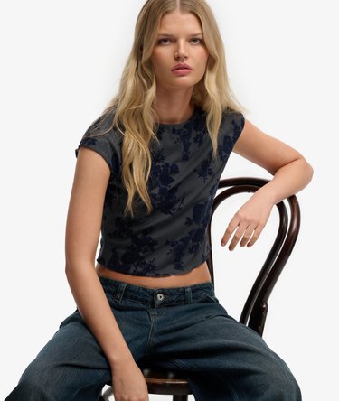 Top de manga corta de malla con flocado Image 2