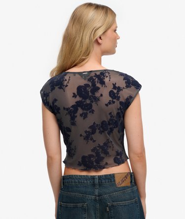 Top de manga corta de malla con flocado Image 6