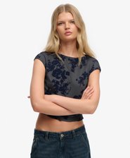 Top de manga corta de malla con flocado