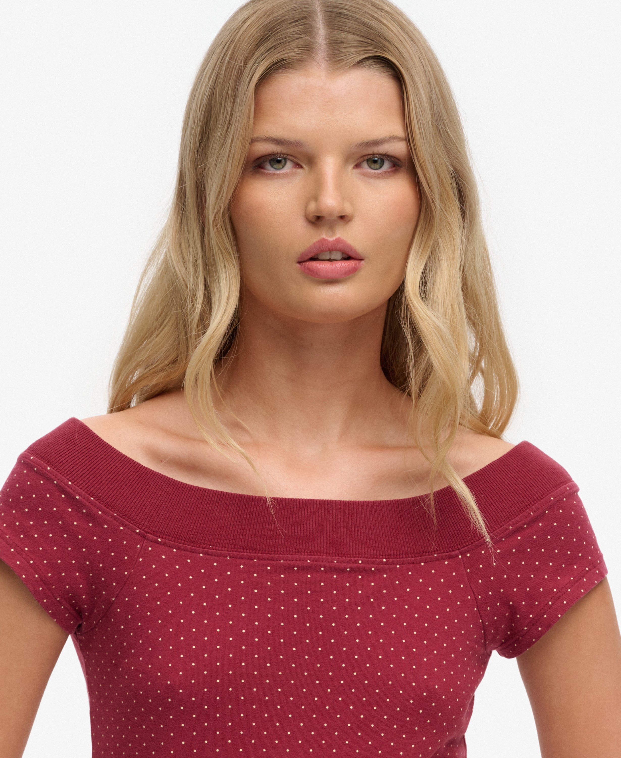 womens Athletic Off Shoulder Pattern Top in Red Dot | Superdry UK