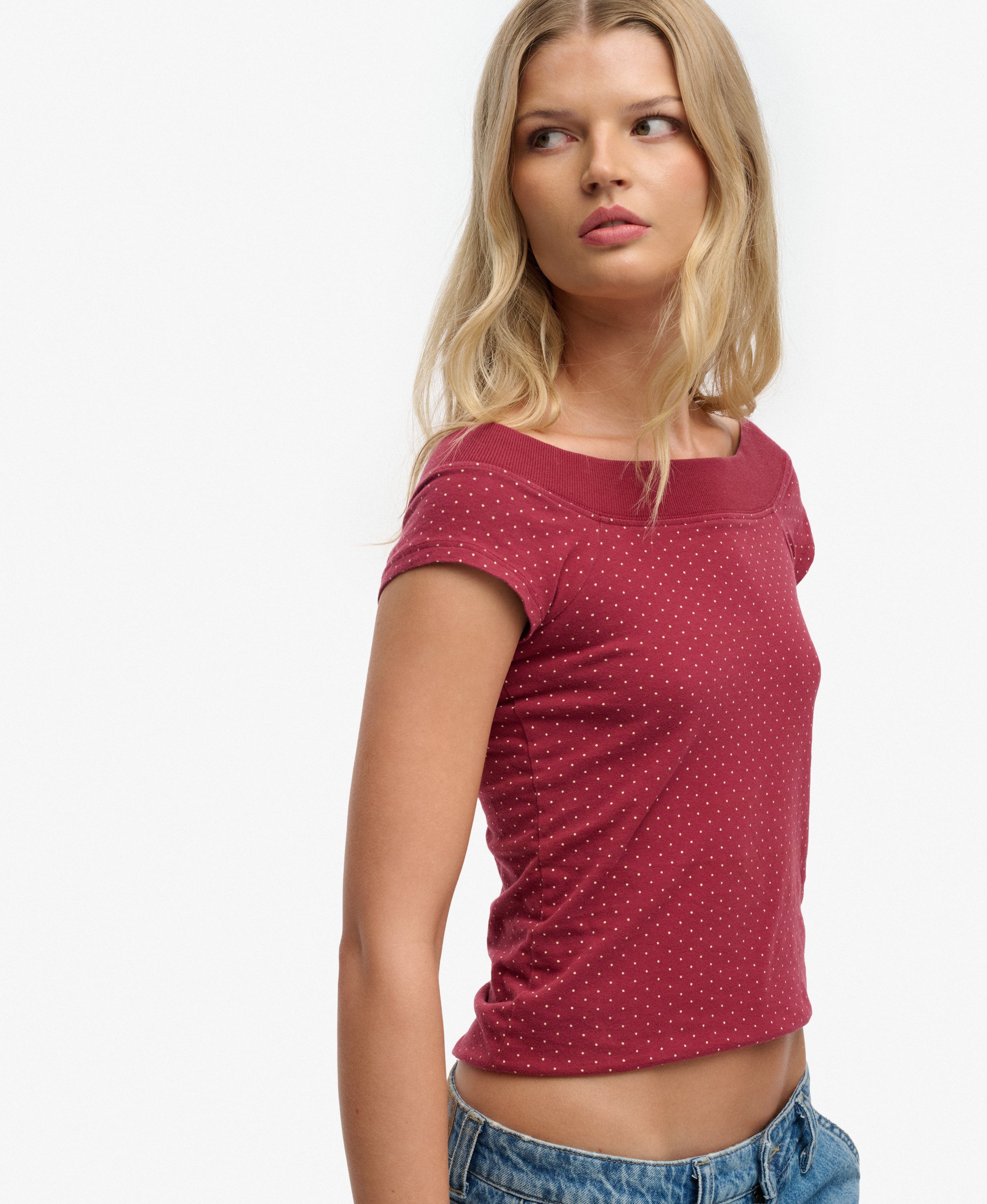 womens Athletic Off Shoulder Pattern Top in Red Dot | Superdry US