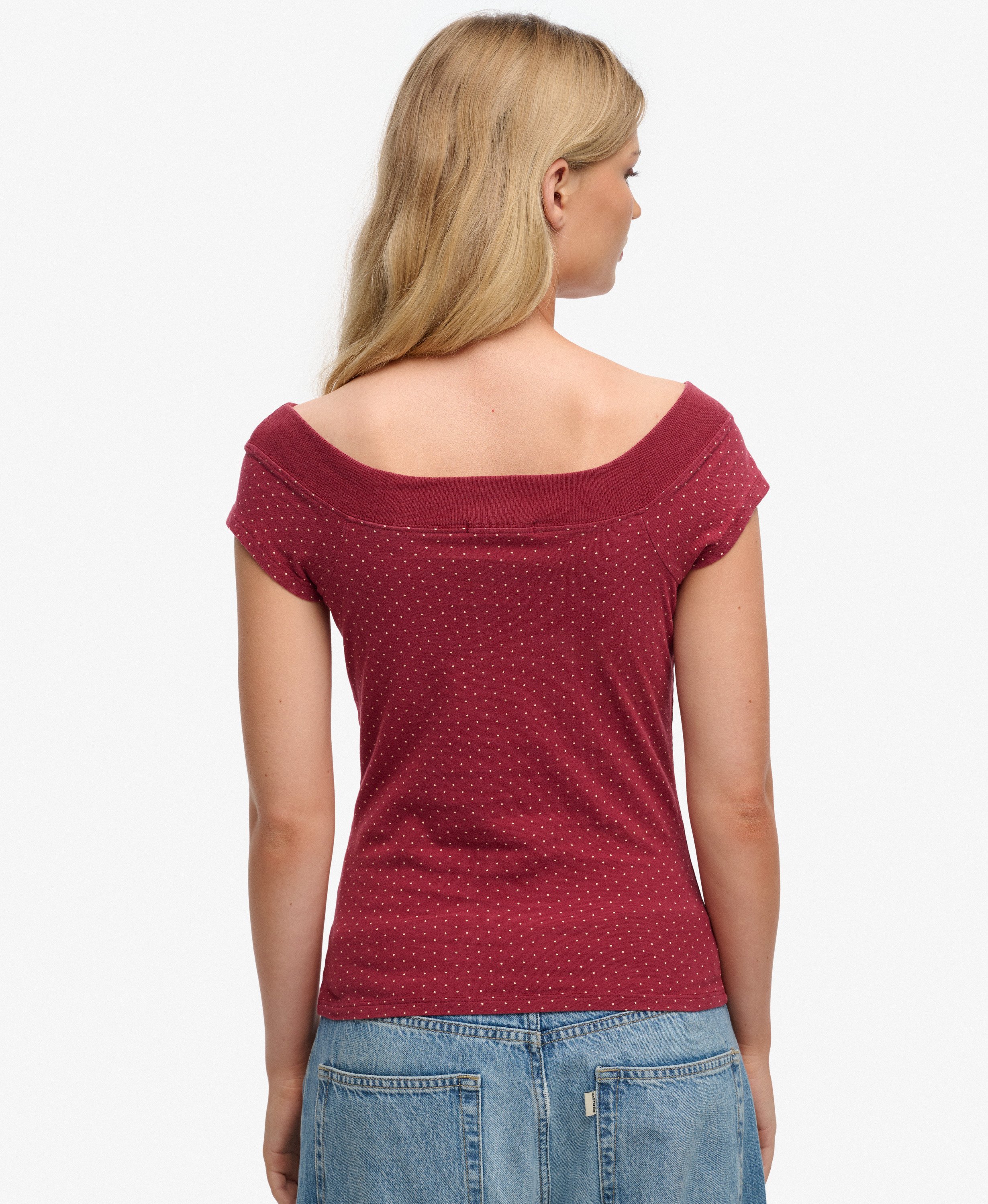 womens Athletic Off Shoulder Pattern Top in Red Dot | Superdry UK womens Athletic Off Shoulder Pattern Top in Red Dot | Superdry UK