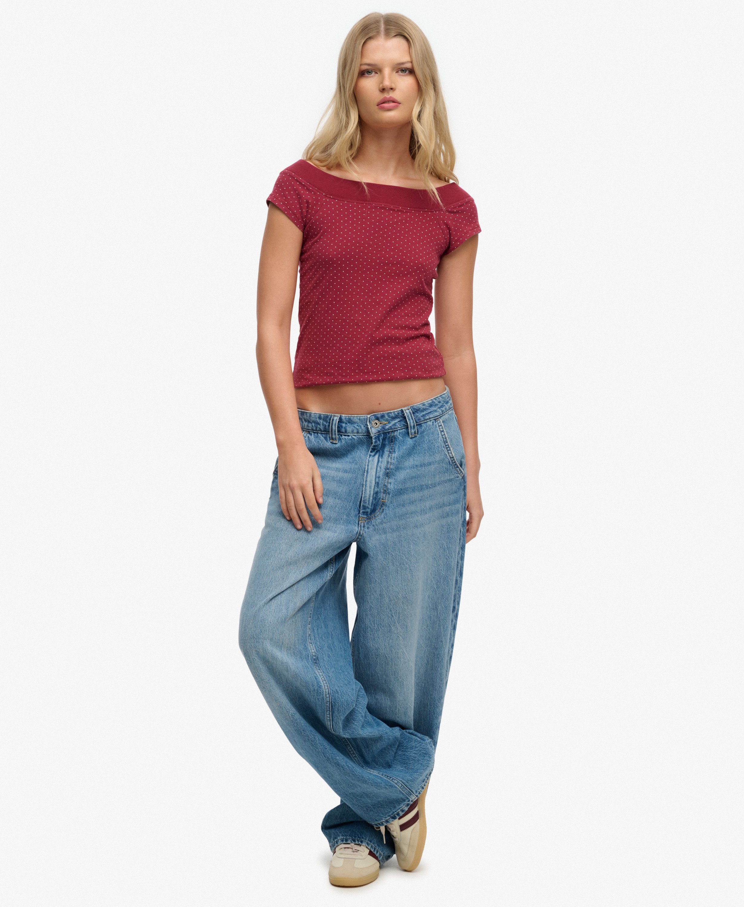 womens Athletic Off Shoulder Pattern Top in Red Dot | Superdry UK