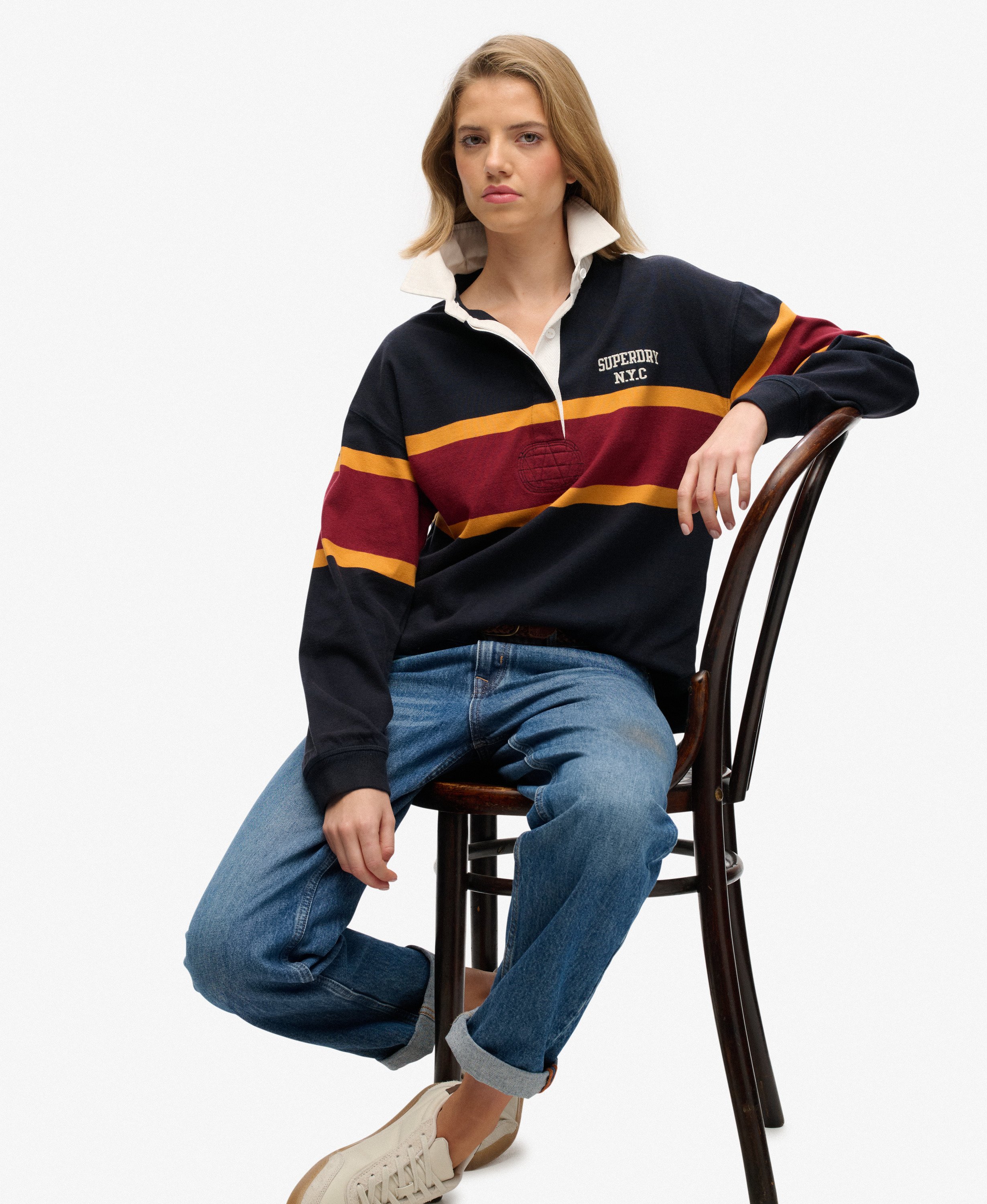 womens Heritage Stripe Rugby Top in Eclipse Navy | Superdry UK