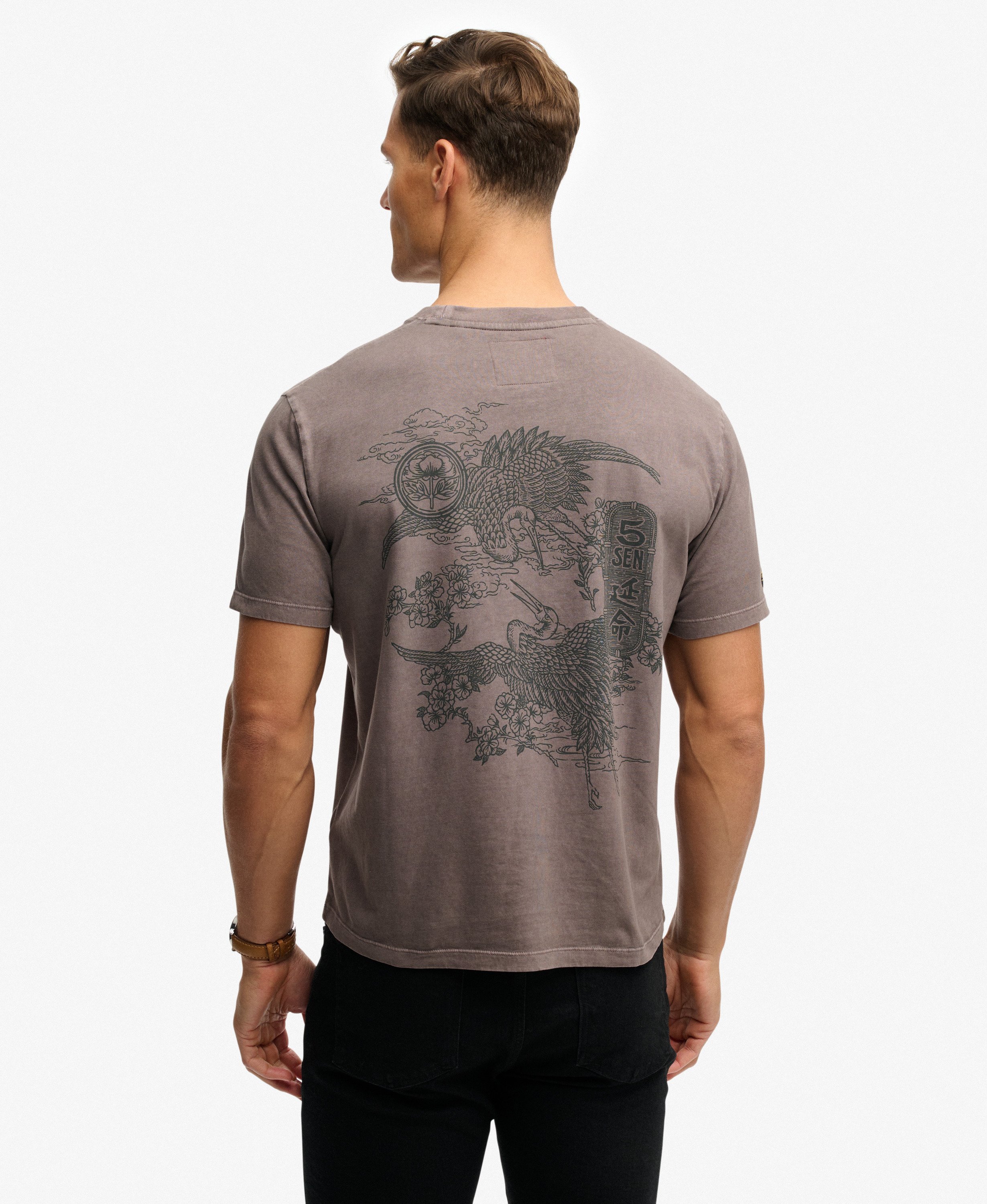 mens Tokyo Narrative Loose T-Shirt in Dark Pebble Grey | Superdry US