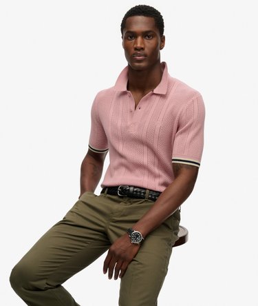 Lyhythihainen neulottu Texture pikeepaita Image 3