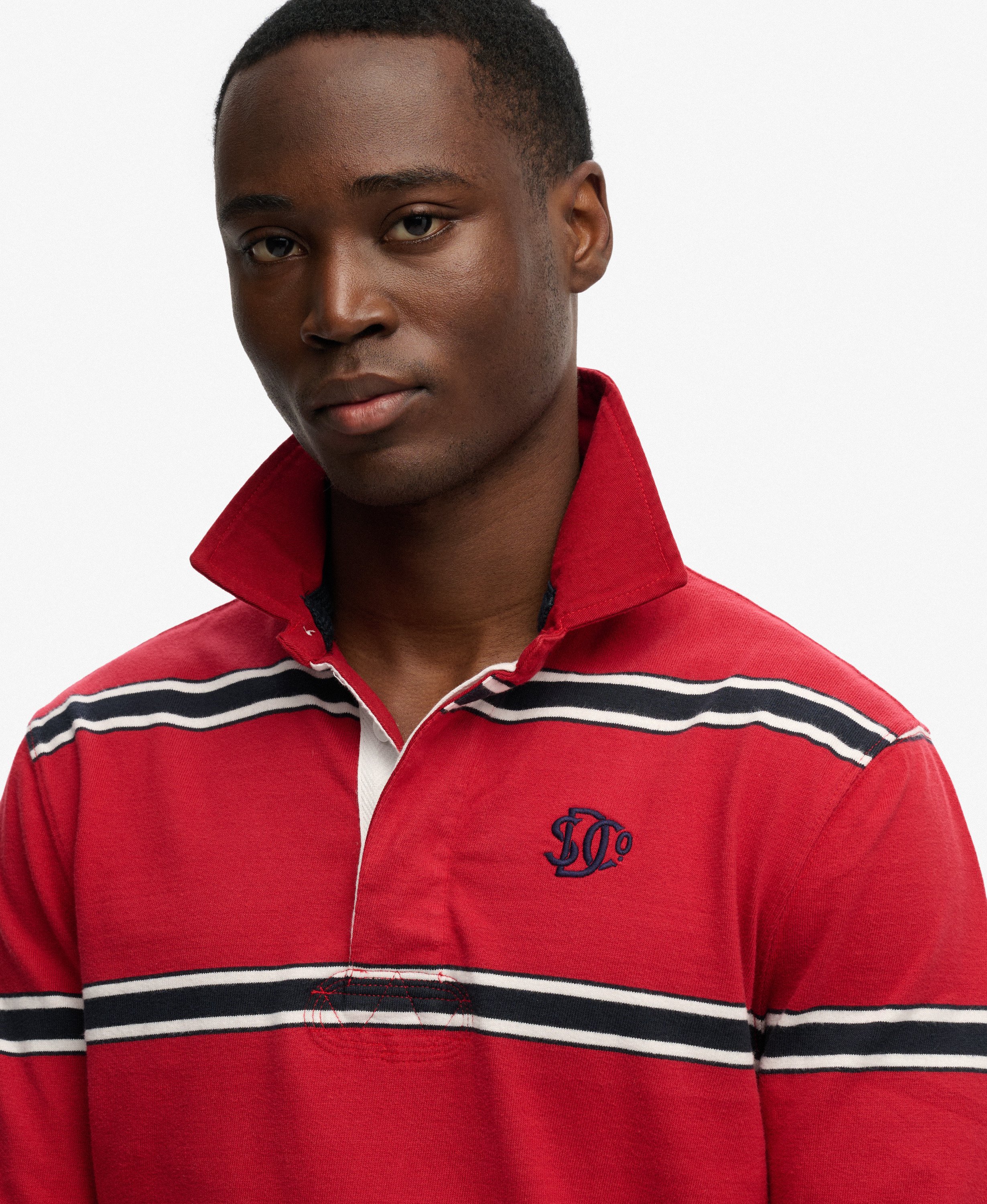 Men's Roses Rugby Top mens Vintage Athletic Stripe Rugby Top in Red Stripe | Superdry UK