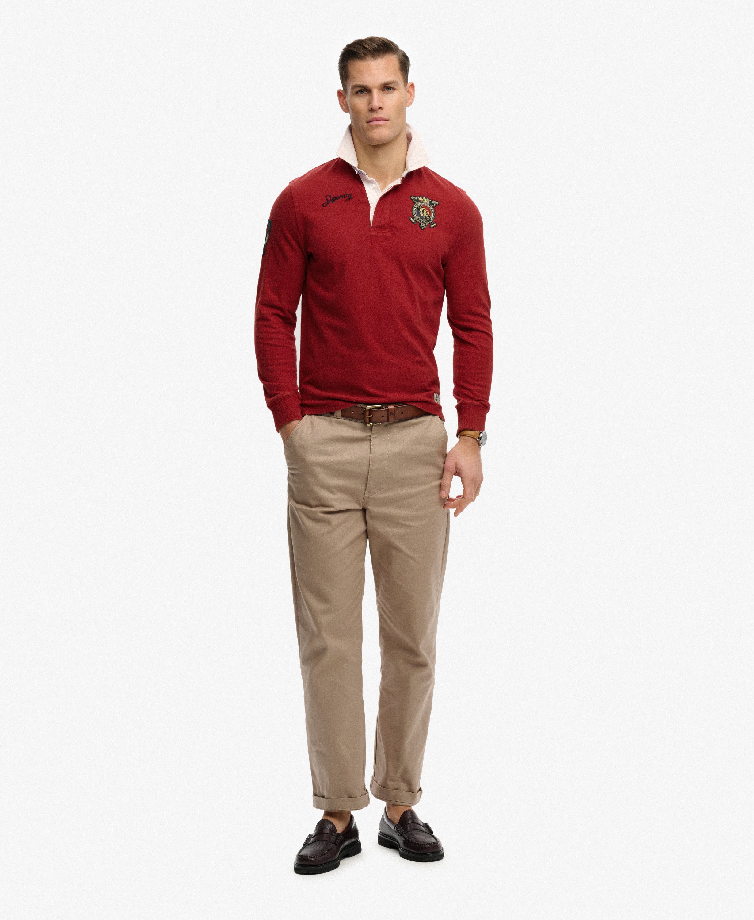 mens Double Emblem Rugby Top in Prep Red | Superdry UK