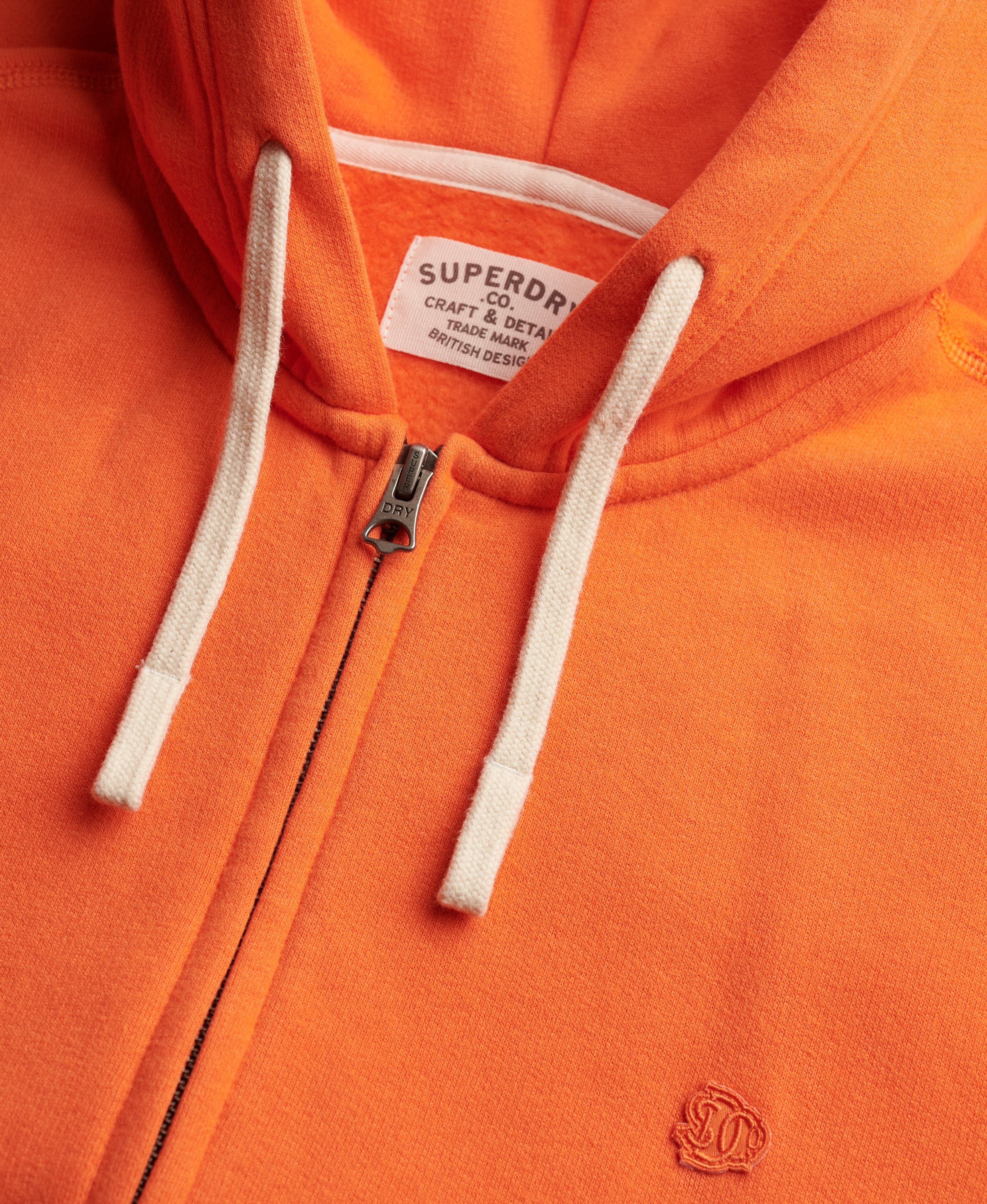 mens Monogram Embroidered Zip Hoodie in Firecracker Orange