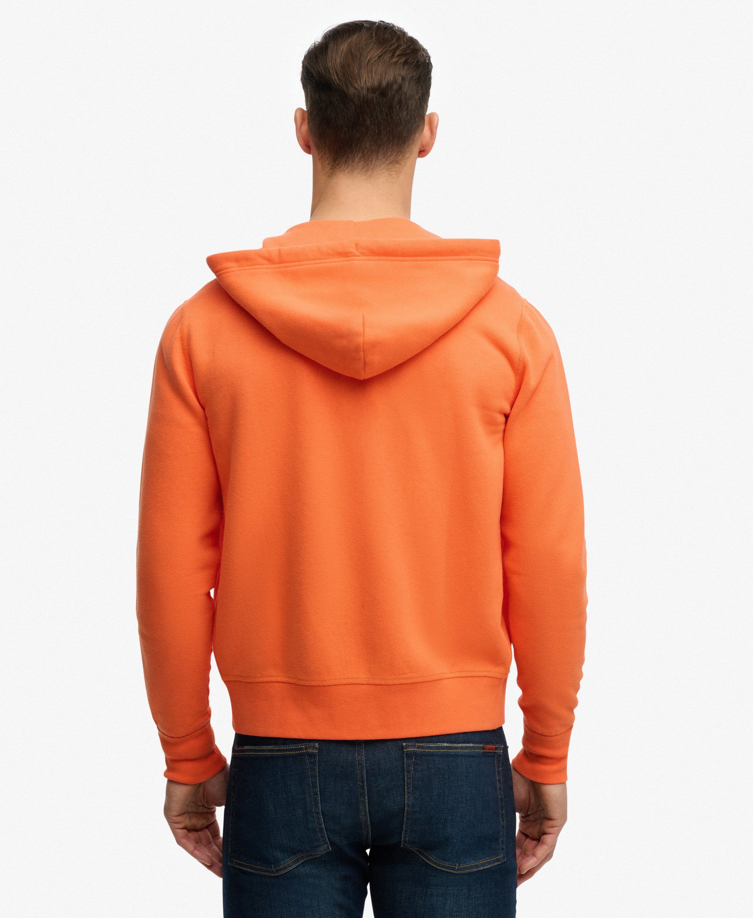 mens Monogram Embroidered Zip Hoodie in Firecracker Orange