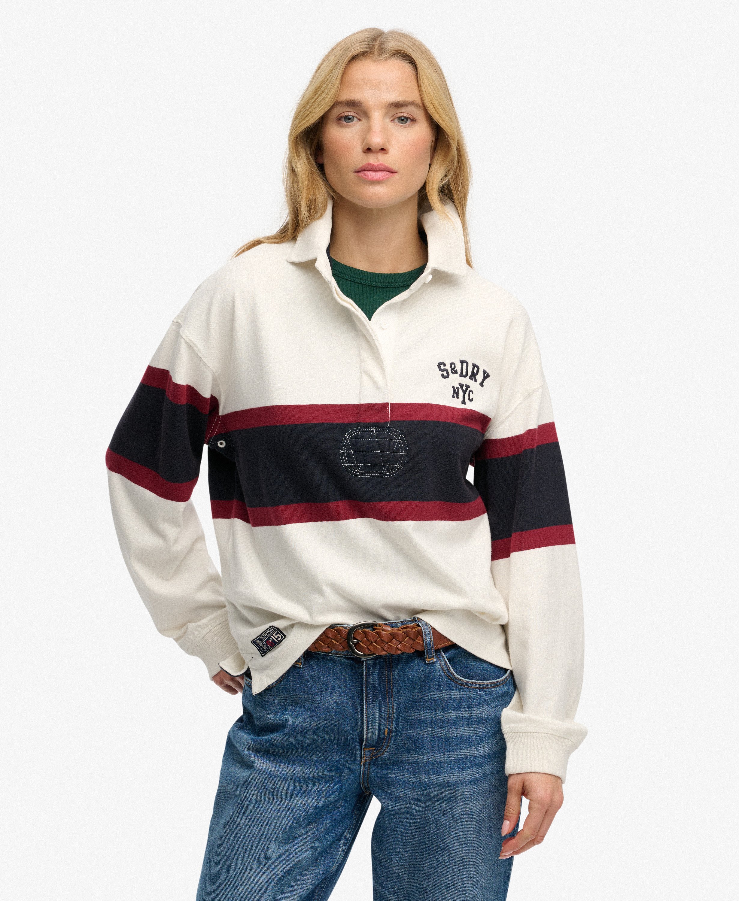 womens Heritage Stripe Rugby Top in OFF WHITE | Superdry UK