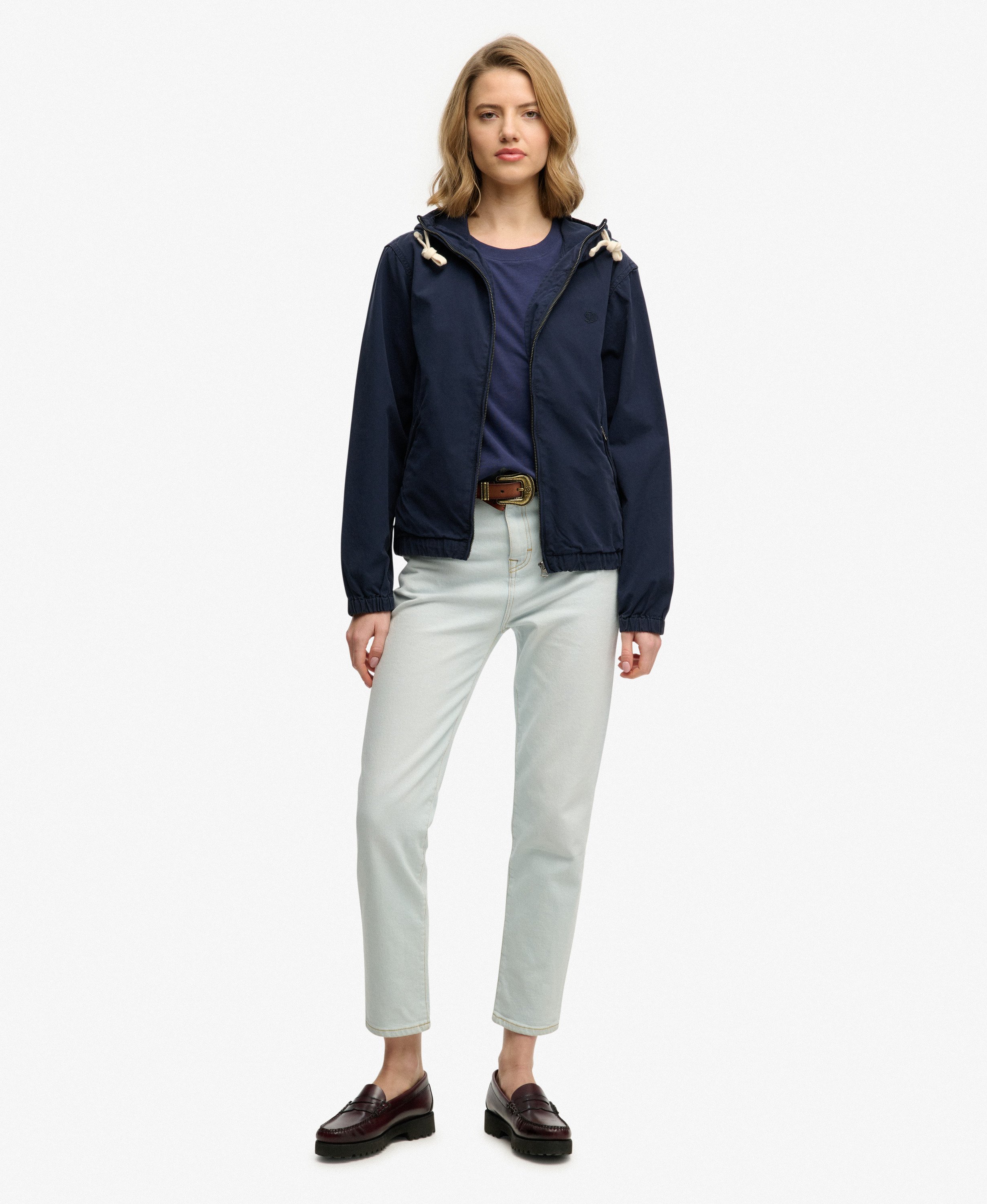 womens Hooded Washed Twill Jacket in Richest Navy | Superdry IE