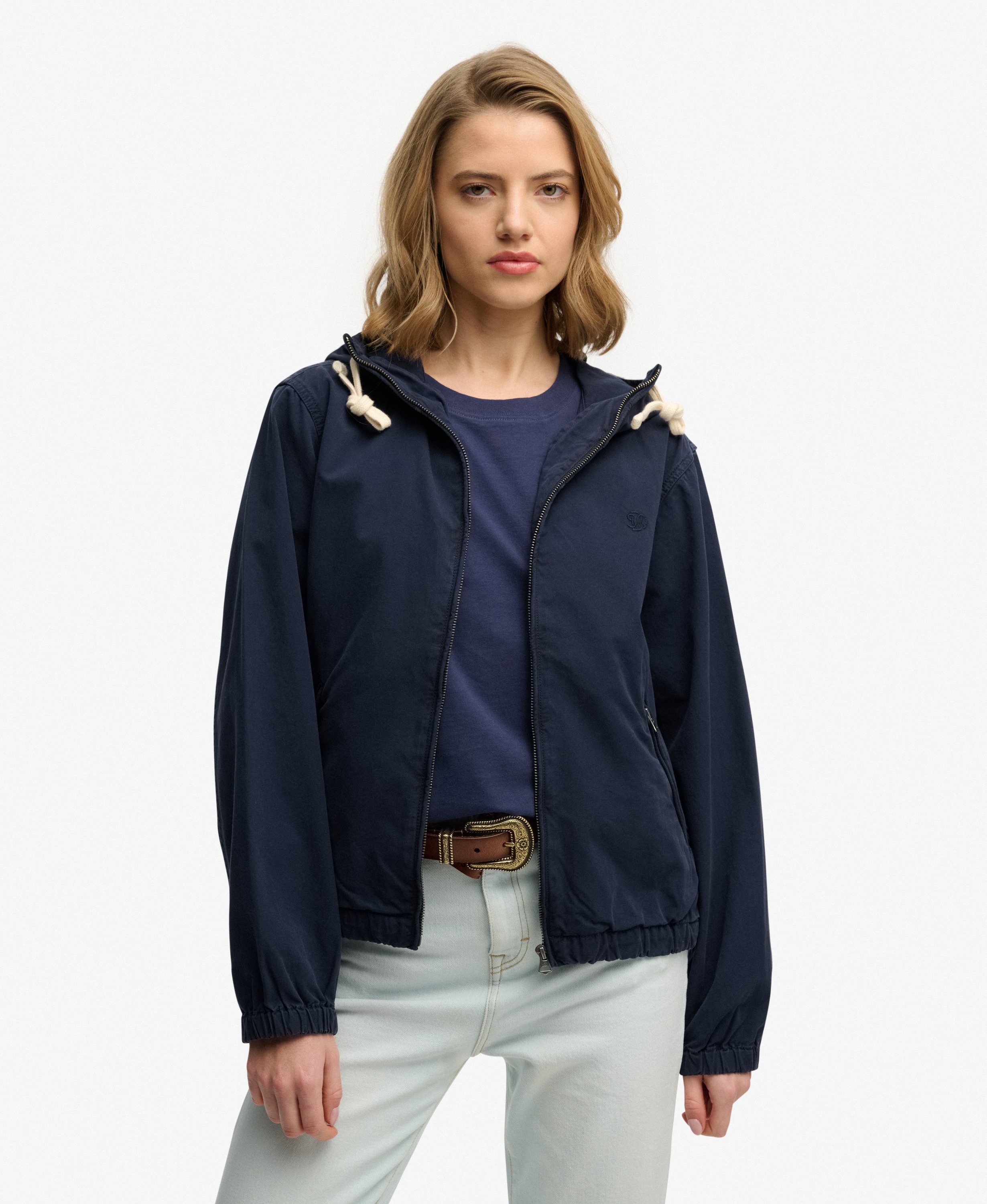 womens Hooded Washed Twill Jacket in Richest Navy | Superdry IE
