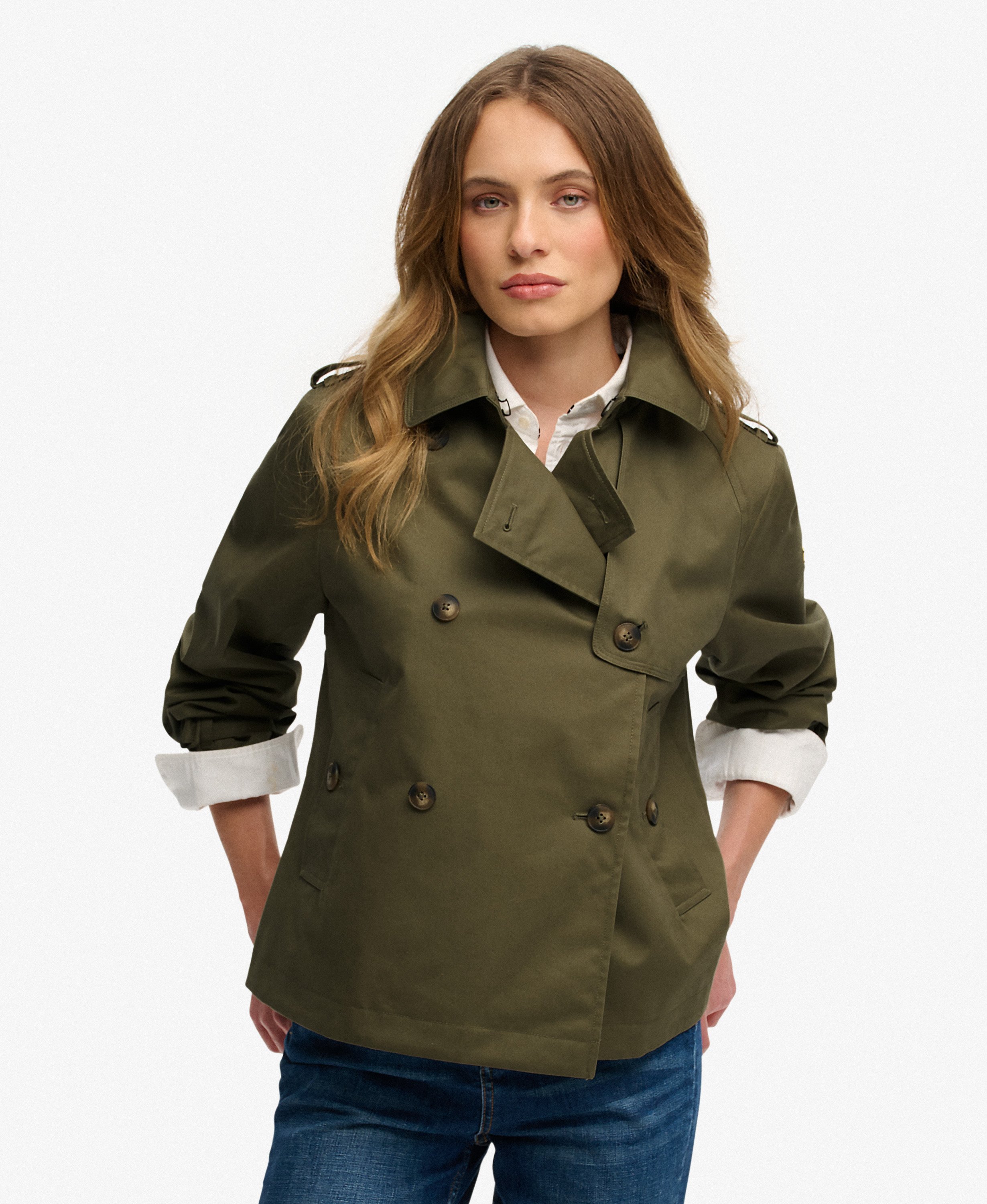 ジャケット・アウター 2024AW Short Trench Jacket size xs womens Short Trench Coat in Dusty Olive Green | Superdry US