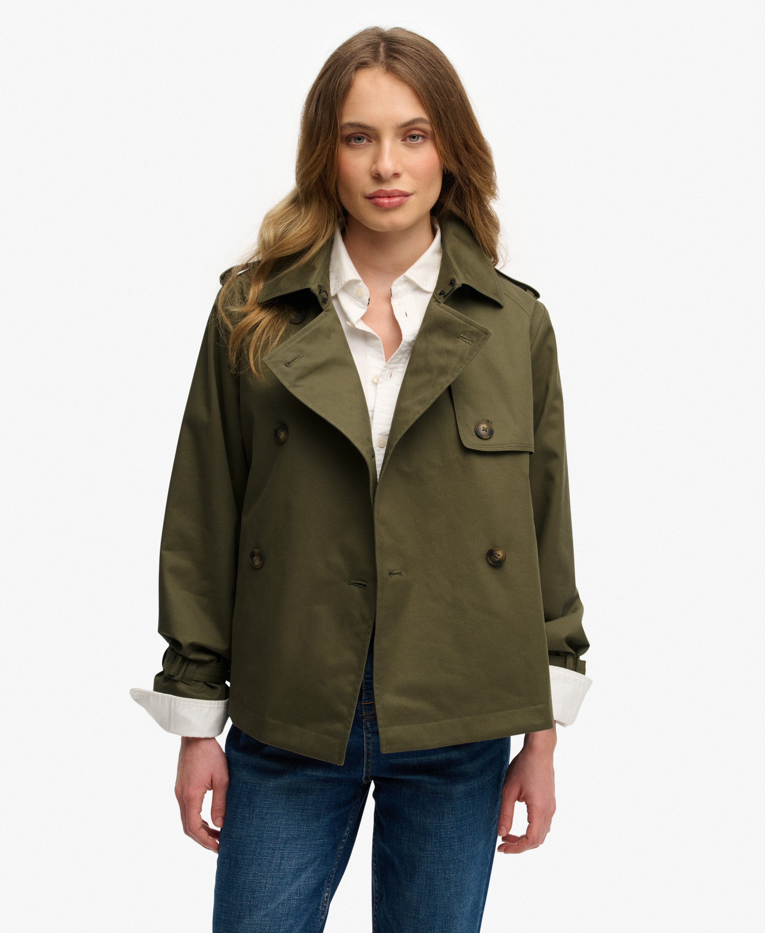 womens Short Trench Coat in Dusty Olive Green | Superdry US