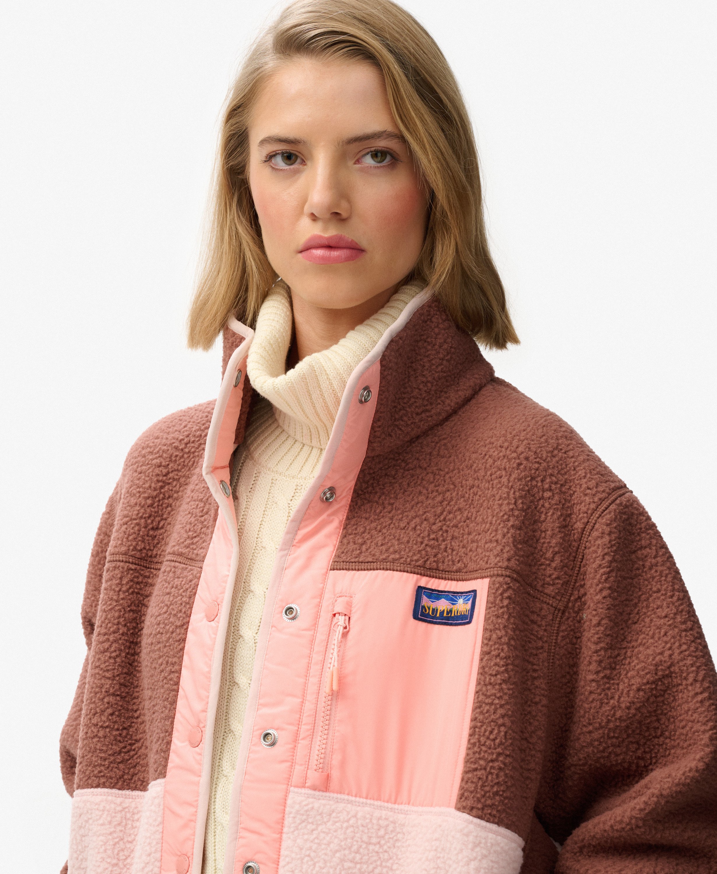 Dames Colour Block Fleece Jas in nutmeg spice brown | Superdry NL
