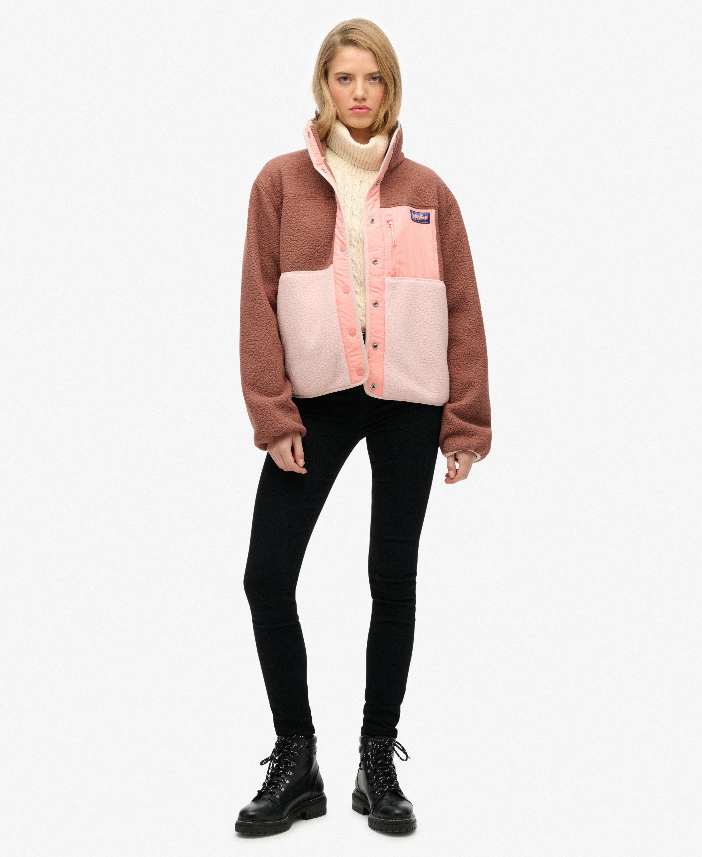 Dames Colour Block Fleece Jas in nutmeg spice brown | Superdry NL