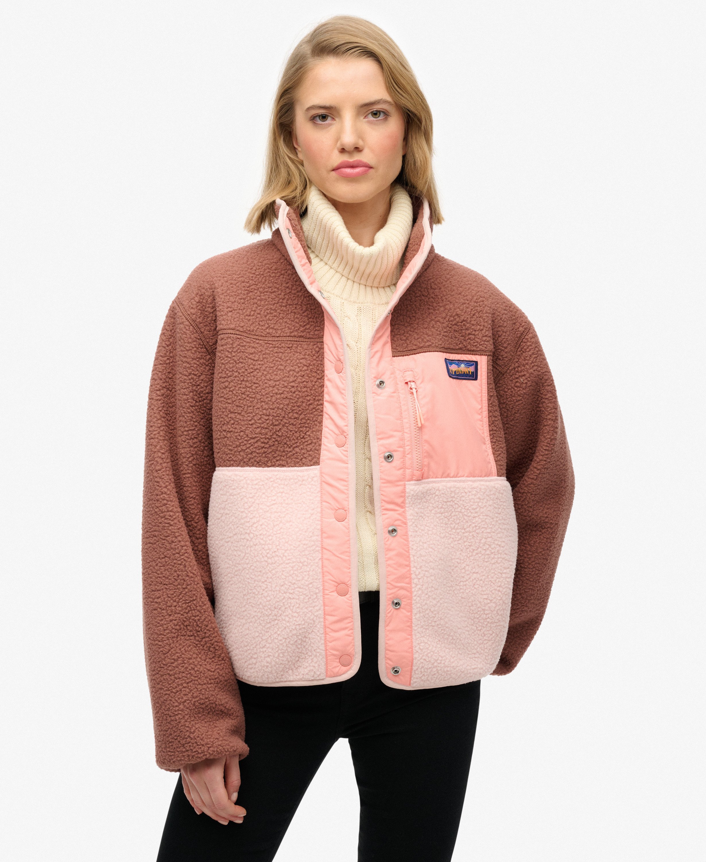 Dream Dames Colour Block Fleece Jas in nutmeg spice brown | Superdry NL