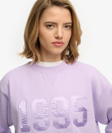 Varsity Satin Applique Crew Sweatshirt Image 4