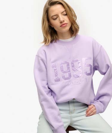 Varsity Satin Applique Crew Sweatshirt Image 2