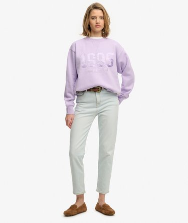 Varsity Satin Applique Crew Sweatshirt Image 3