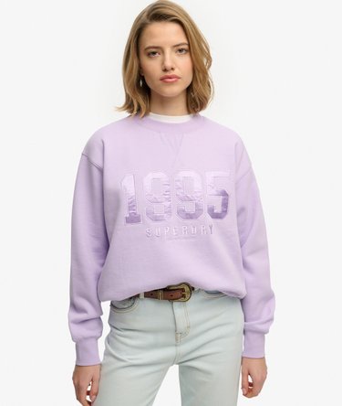 Varsity Satin Applique Crew Sweatshirt Image 1