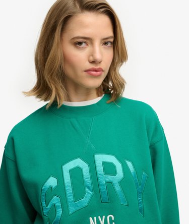 Varsity Satin Applique Crew Sweatshirt Image 4