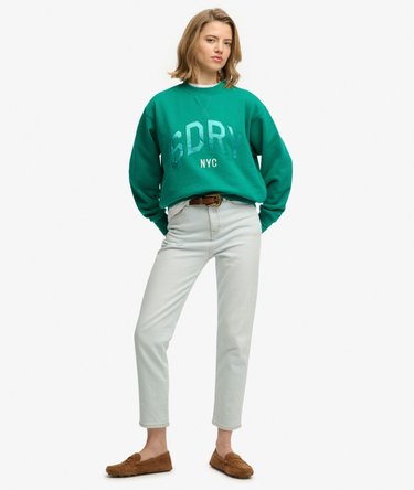 Varsity Satin Applique Crew Sweatshirt Image 3