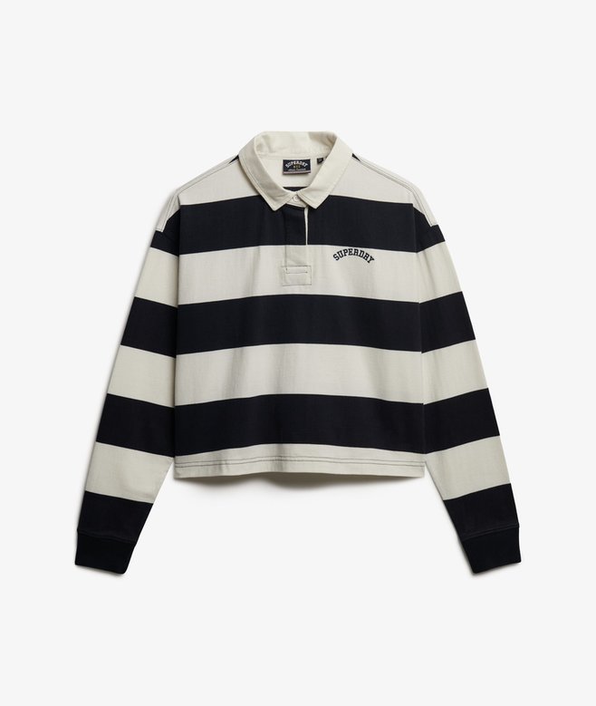 womens Athletic Essentials Stripe Rugby Top in Eclipse Navy Stripe ...