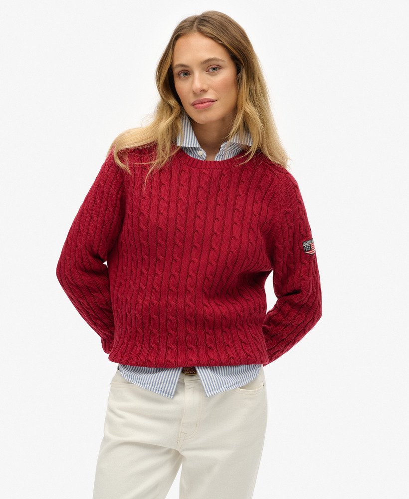 womens Slouchy Cable Knit Jumper in Bordeaux Red | Superdry UK