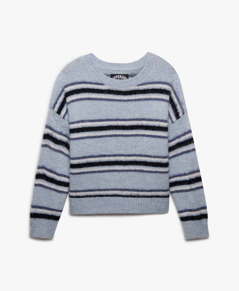 womens Slouchy Brushed Stripe Knit Jumper in Blue Fog Stripe | Superdry UK
