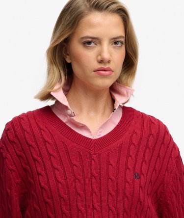 Oversized V Neck Cable Jumper Image 4