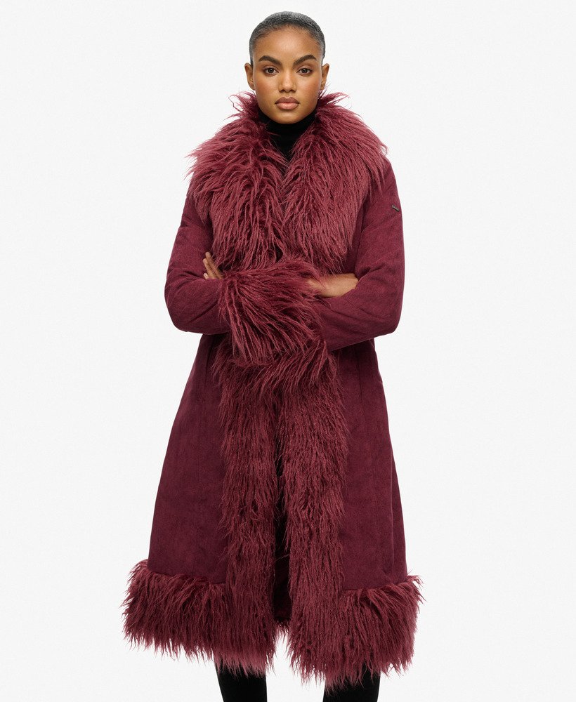 GIVENCHY ドルマンスリーブ ミンク コート リアルファー レディース womens Long Afghan Coat in Berry Jam Purple | Superdry US