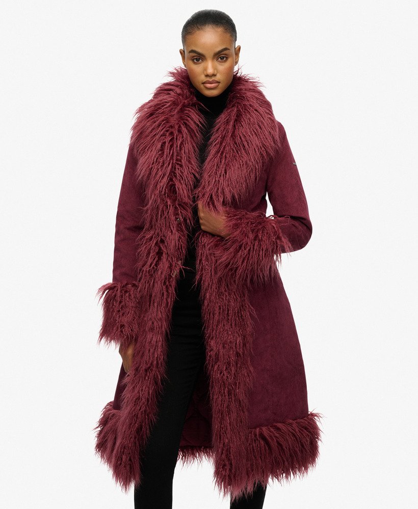 womens Long Afghan Coat in Berry Jam Purple | Superdry CA-EN
