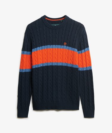 Pull en maille torsad&eacute;e &agrave; rayures en coton Image 1