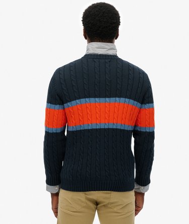 Pull en maille torsad&eacute;e &agrave; rayures en coton Image 5