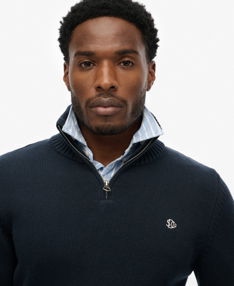 mens Cotton Half Zip Knit Jumper in Navy | Superdry US