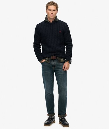 Jersey de Cuello Redondo de Punto Trenzado de Algod&oacute;n Image 3